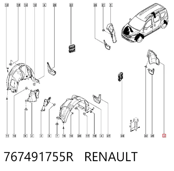 Guarda-barras do pára-lama traseiro esquerdo 767491755R Renault (RVI)