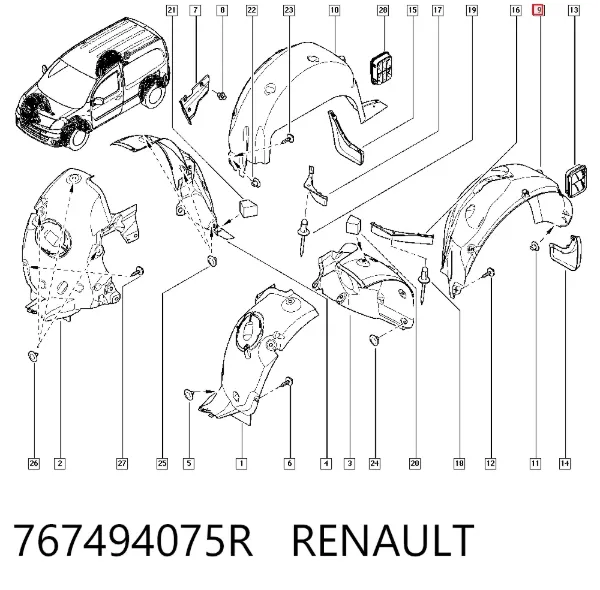 Guarda-barras do pára-lama traseiro esquerdo 767494075R Renault (RVI)