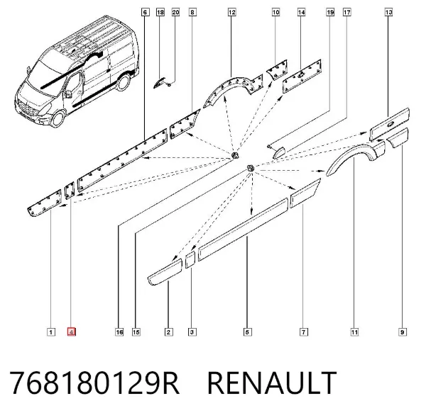 Moldura da porta dianteira direita 768180129R Renault (RVI)