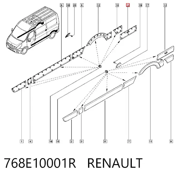 Moldura do pára-lama traseiro direito 768E10001R Renault (RVI)