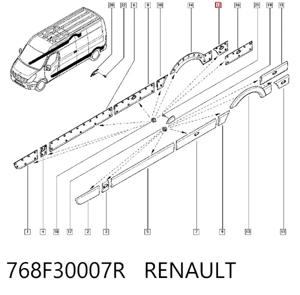Moldura do pára-lama traseiro direito 768F30007R Renault (RVI)