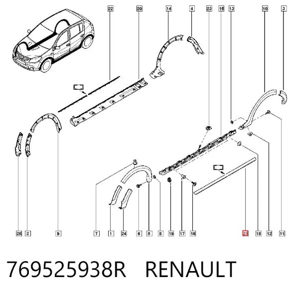 Placa sobreposta (moldura) externa esquerda de acesso 769525938R Renault (RVI)