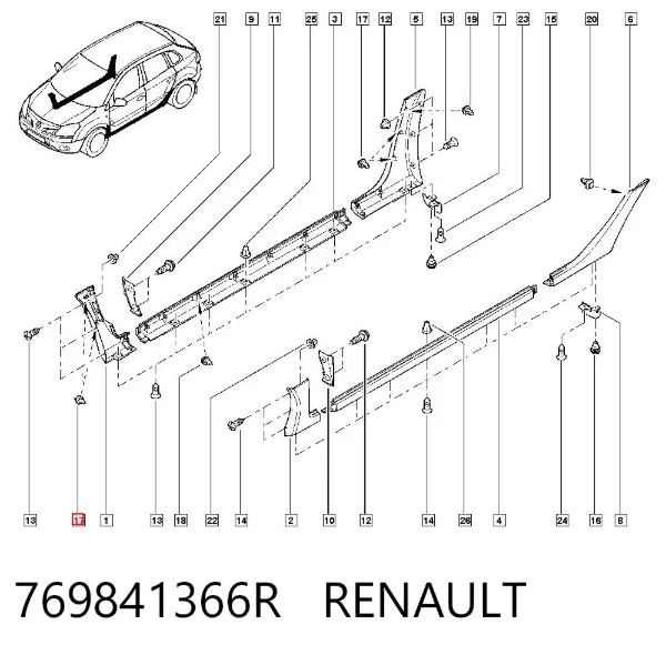 Braçadeira (cápsula) de fixação de moldura da porta 769841366R Renault (RVI)