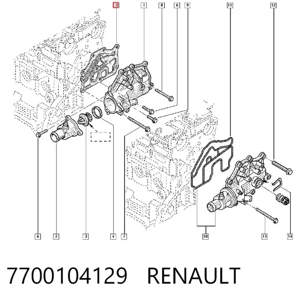 Vedante de caixa do termostato 7700104129 Renault (RVI)