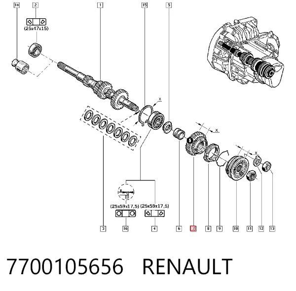 Roda dentada motriz de 5ª velocidade Renault Megane I