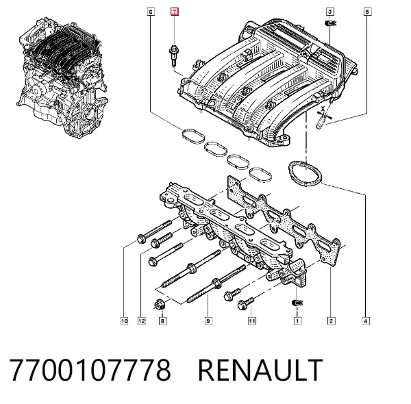 Parafuso (prego) de tubo coletor de admissão 7700107778 Renault (RVI)