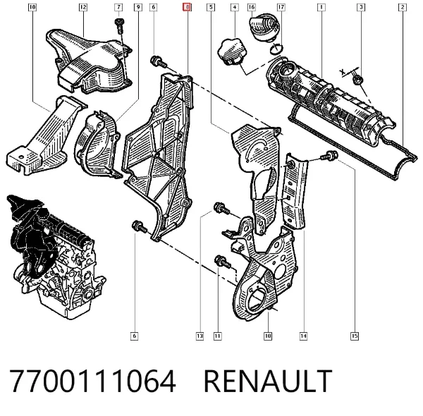 Proteção interna da correia do mecanismo de distribuição de gás 7700111064 Renault (RVI)