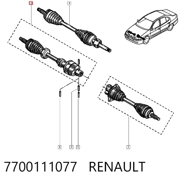 Semieixo (acionador) dianteiro direito 7700111077 Renault (RVI)
