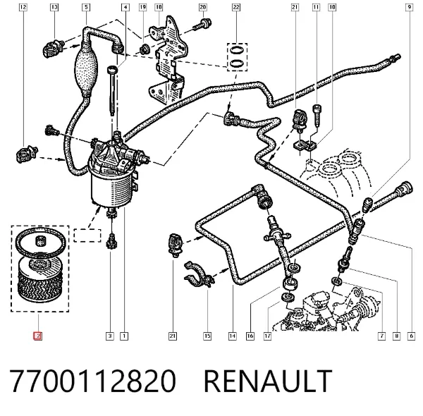 Filtro de combustível 7700112820 Renault (RVI)