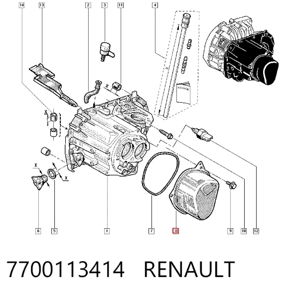 Tampa traseira da caixa de mudança 7700113414 Renault (RVI)