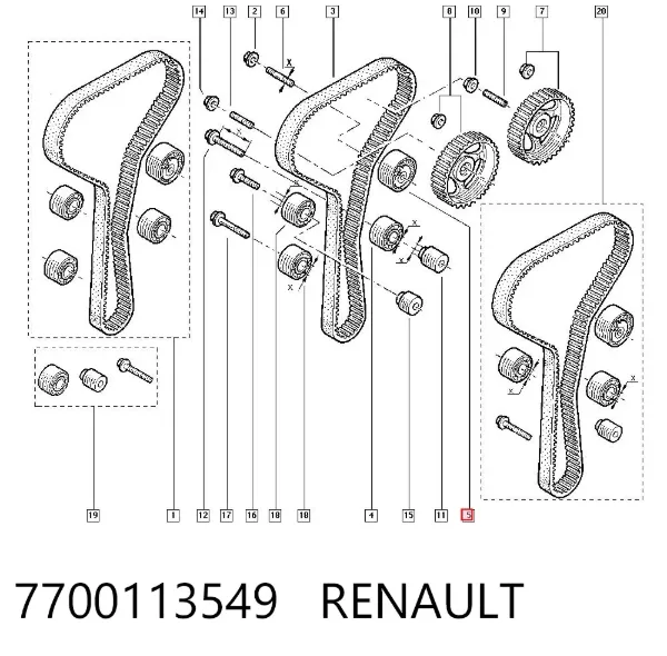 Rolo de reguladora de tensão da correia do mecanismo de distribuição de gás 7700113549 Renault (RVI)