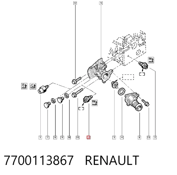 Sensor de temperatura do fluido de esfriamento 7700113867 Renault (RVI)