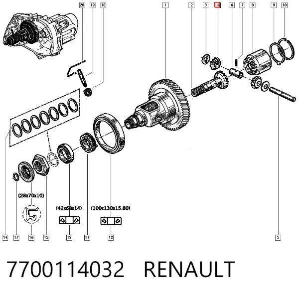 Satélite de diferencial 7700114032 Renault (RVI)