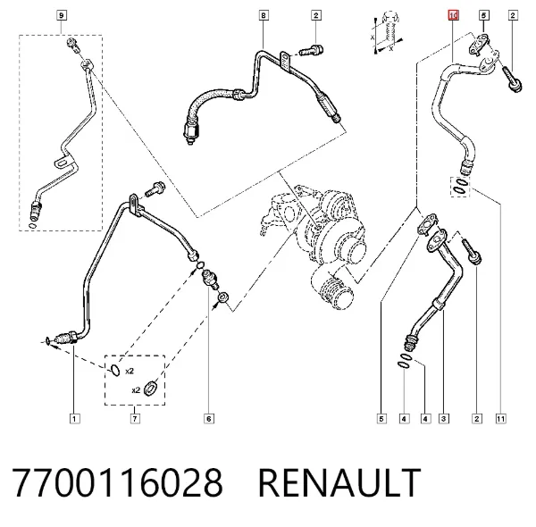 Tubo (mangueira) de derivação de óleo de turbina 7700116028 Renault (RVI)
