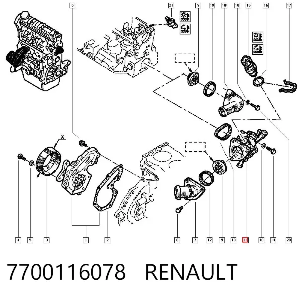 Caixa do termostato 7700116078 Renault (RVI)