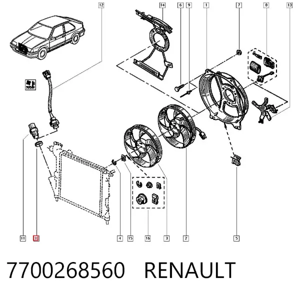 Sensor de temperatura do fluido de esfriamento (de ativação de ventilador do radiador) 7700268560 Renault (RVI)