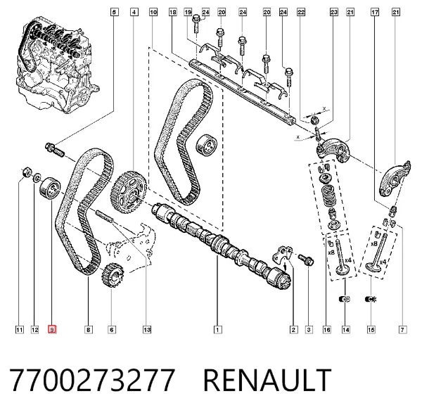 Rolo de reguladora de tensão da correia do mecanismo de distribuição de gás 7700273277 Renault (RVI)