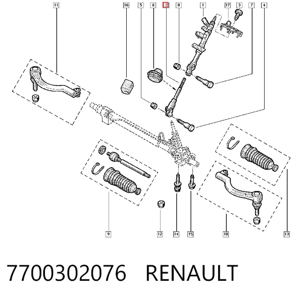 Junta universal inferior da árvore da coluna de direção 7700302076 Renault (RVI)