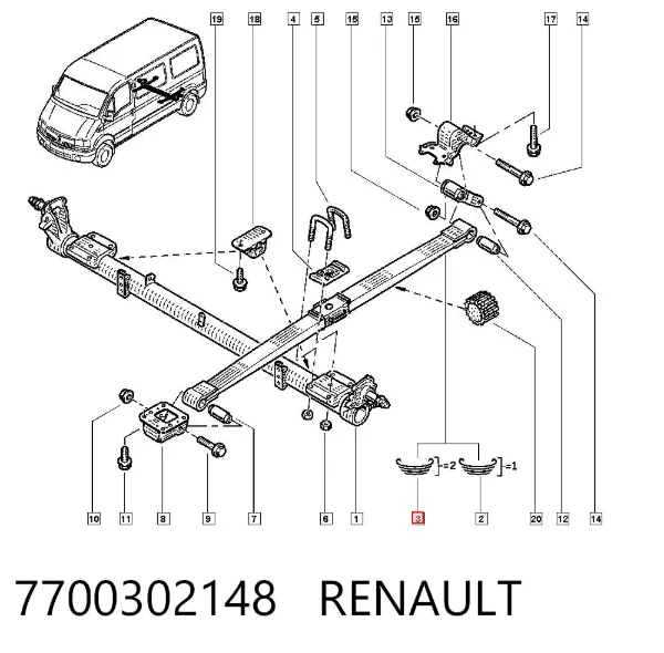 Suspensão de lâminas traseiro 7700302148 Renault (RVI)