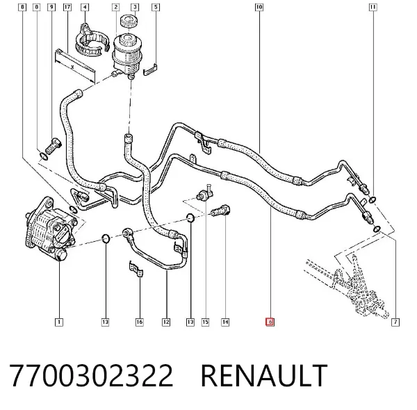 Mangueira da Direção hidrâulica assistida de pressão alta desde a bomba até a régua (do mecanismo) 7700302322 Renault (RVI)