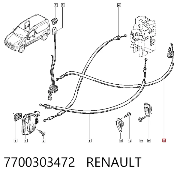 Cabo de abertura da porta lateral (deslizante) 7700303472 Renault (RVI)