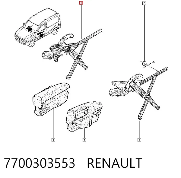 Mecanismo de acionamento de vidro da porta dianteira direita 7700303553 Renault (RVI)