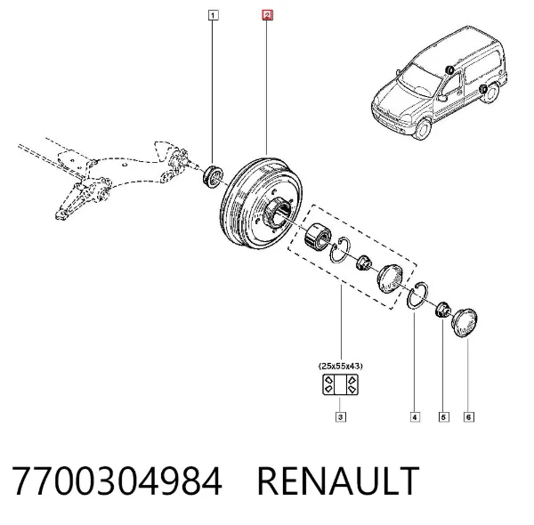 Tambor do freio traseiro 7700304984 Renault (RVI)