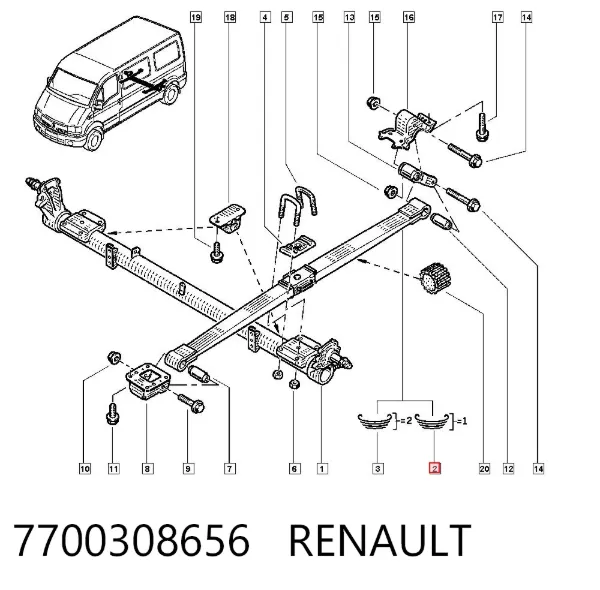 Suspensão de lâminas traseiro 7700308656 Renault (RVI)