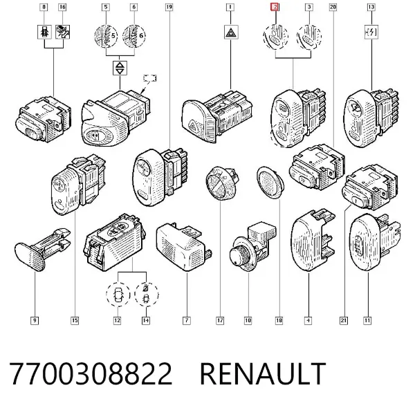 Botão de ativação de aquecimento de vidro traseiro 7700308822 Renault (RVI)