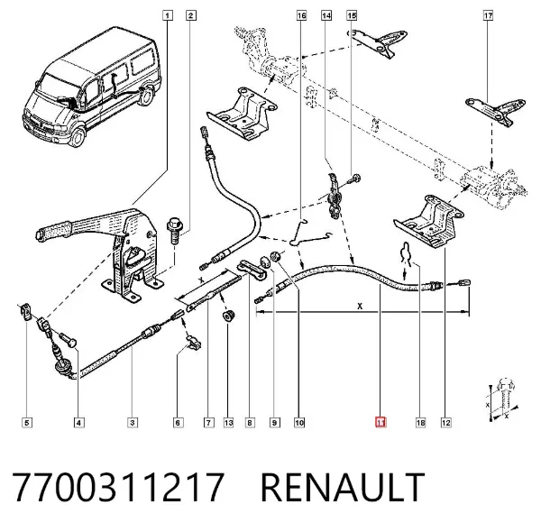 Cabo traseiro direito/esquerdo do freio de estacionamento 7700311217 Renault (RVI)