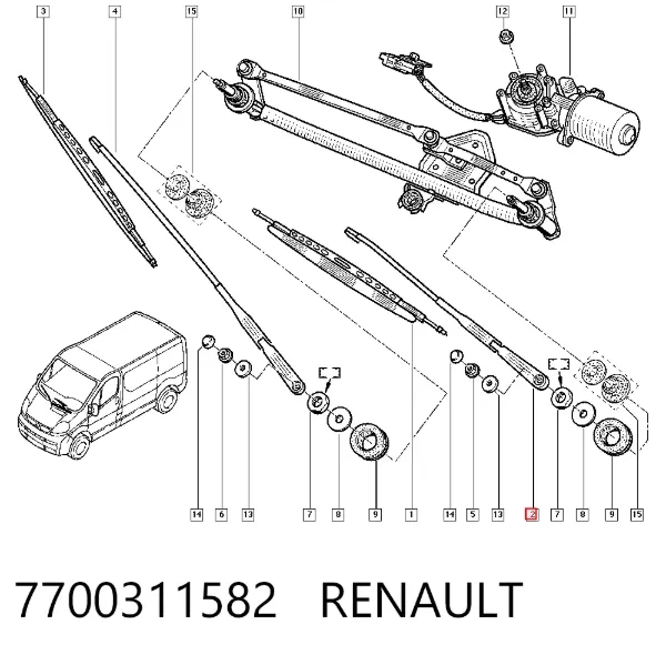 Braço de limpa-pára-brisas do pára-brisas 7700311582 Renault (RVI)
