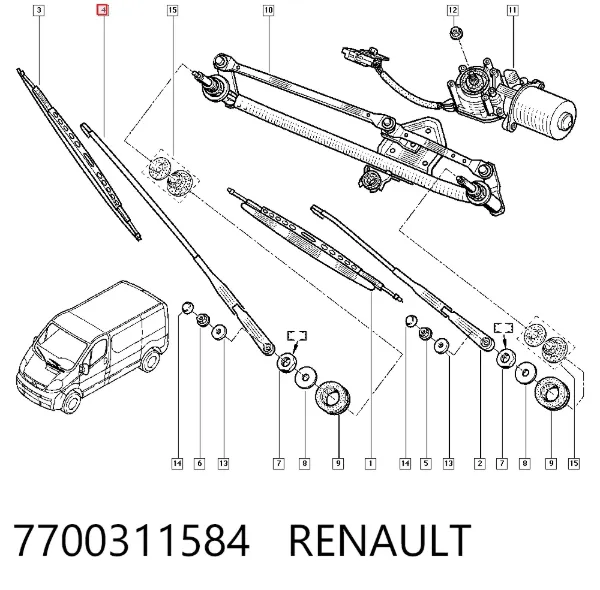 Braço de limpa-pára-brisas do pára-brisas 7700311584 Renault (RVI)