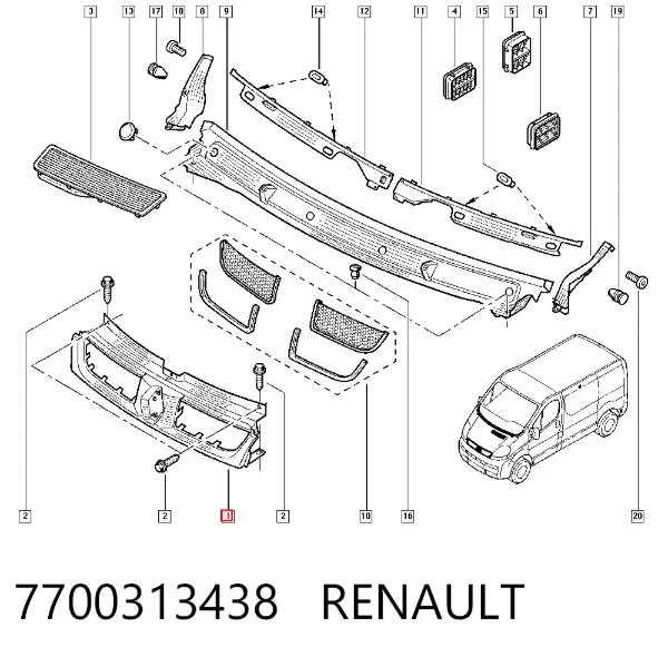 Grelha do radiador Renault Trafic II