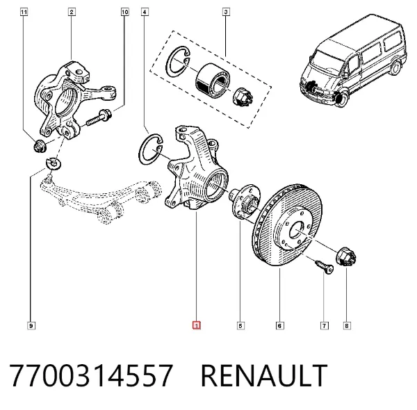 Pino moente (extremidade do eixo) dianteiro esquerdo 7700314557 Renault (RVI)