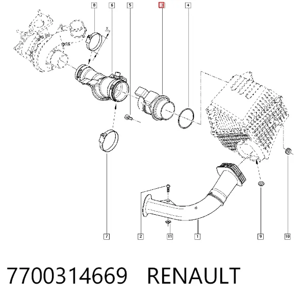 Sensor de fluxo (consumo) de ar, medidor de consumo M.A.F. - (Mass Airflow) 7700314669 Renault (RVI)
