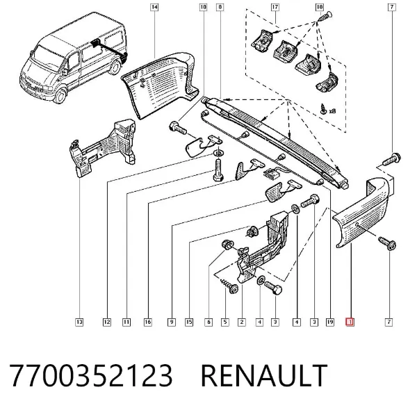 Pára-choque traseiro, parte esquerda 7700352123 Renault (RVI)