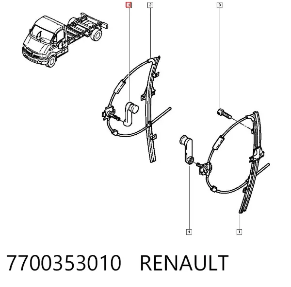 Puxador de acionamento de vidro da porta dianteira 7700353010 Renault (RVI)