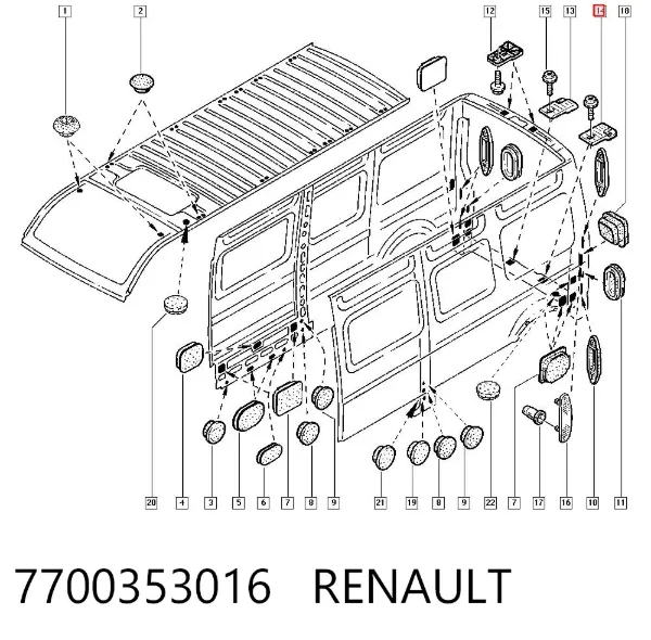 Barra da porta traseira batente inferior 7700353016 Renault (RVI)