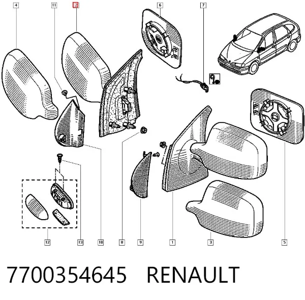Espelho de retrovisão direito 7700354645 Renault (RVI)