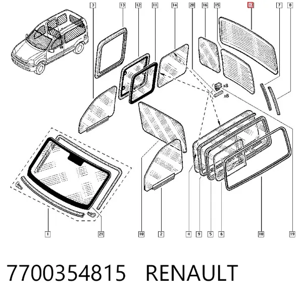 Vidro de porta-malas de 3ª/5ª porta traseira (de tampa de alcapão) 7700354815 Renault (RVI)