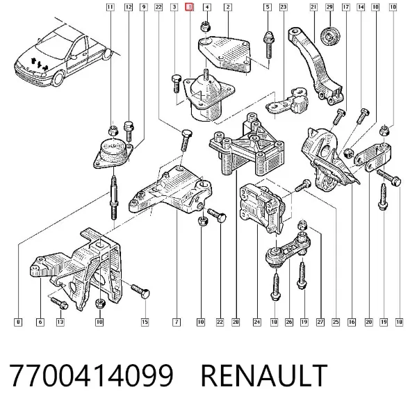 Coxim (suporte) direito de motor 7700414099 Renault (RVI)