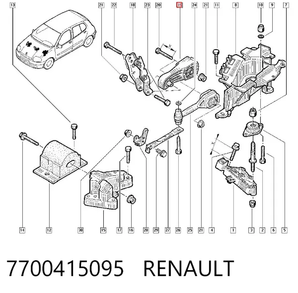 Coxim (suporte) traseiro de motor 7700415095 Renault (RVI)