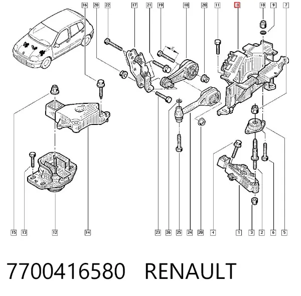 Consola de coxim (apoio) esquerda de motor 7700416580 Renault (RVI)