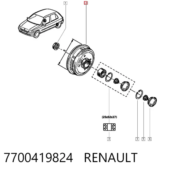 Tambor do freio traseiro 7700419824 Renault (RVI)