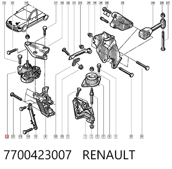 Coxim (suporte) direito de motor 7700423007 Renault (RVI)