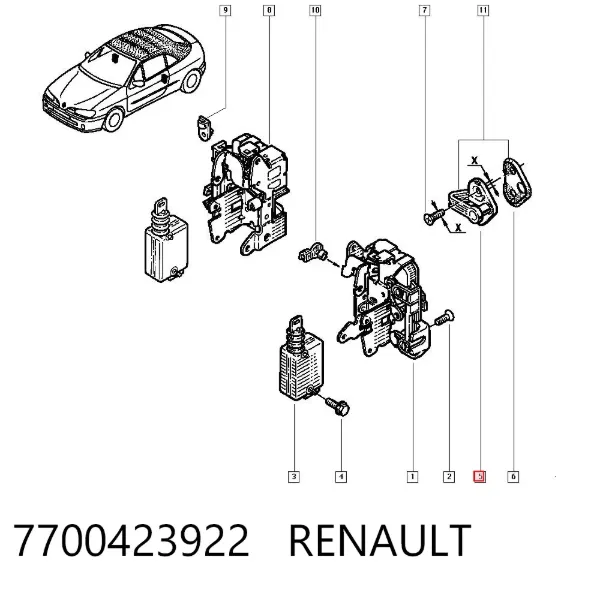 Gozno de garra (parte complementar) de fecho da porta dianteira 7700423922 Renault (RVI)