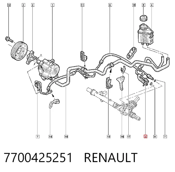 Mangueira da Direção hidrâulica assistida de pressão baixa, desde a cremalheira (do mecanismo) até o tanque 7700425251 Renault (RVI)