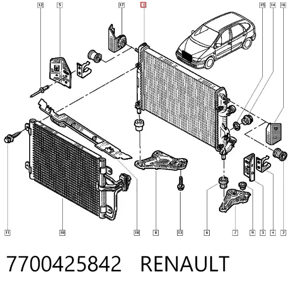 Radiador de esfriamento de motor 7700425842 Renault (RVI)