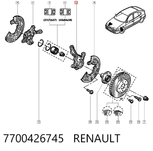Pino moente (extremidade do eixo) dianteiro esquerdo 7700426745 Renault (RVI)