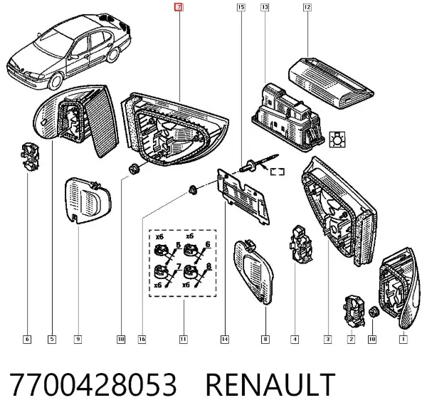 Lanterna traseira direita interna 7700428053 Renault (RVI)
